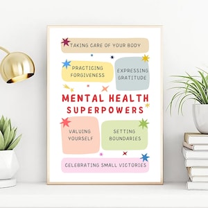 Mental Health Superpowers Poster School Counselor Room Print Therapy Office Decor Social Psychology,Counseling Aid,Educational Materials