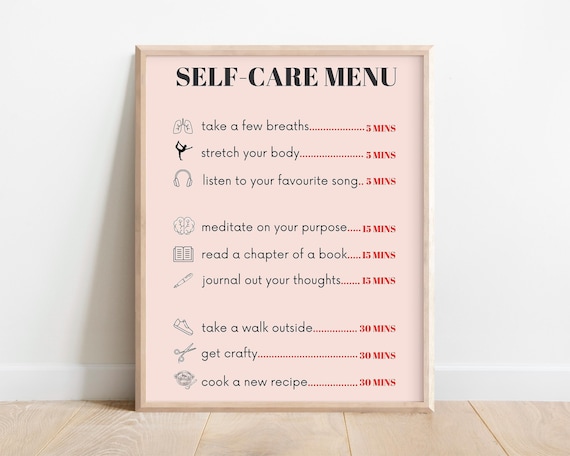 Self Care Menu Poster: Mental Health Art (Digital Download)