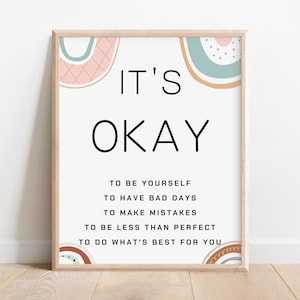 Impresión digital "Está bien cometer errores", póster de salud mental, cita motivacional, decoración para consejeros de terapia, arte mural de autocuidado para psicólogos.