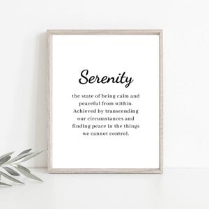 Stampa digitale con definizione di serenità, Decorazione con citazione ispiratrice, Ufficio terapeutico, Poster per ufficio a casa, Segno motivazionale, Angolo di cura di sé, Consapevolezza