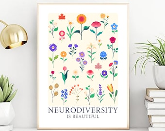 Neurodiversity Flower Market Digital Print,Botanical Wall Art Brain Art,Flower Therapy Office Decor, Floral Office Posters,Counselor Signs