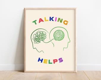 Talking Helps Poster,Therapy Office Decor,Counsellor Office Art,Mental Health Art,Therapist Gift,Coping Strategy Print,Calm Down Corner CBT