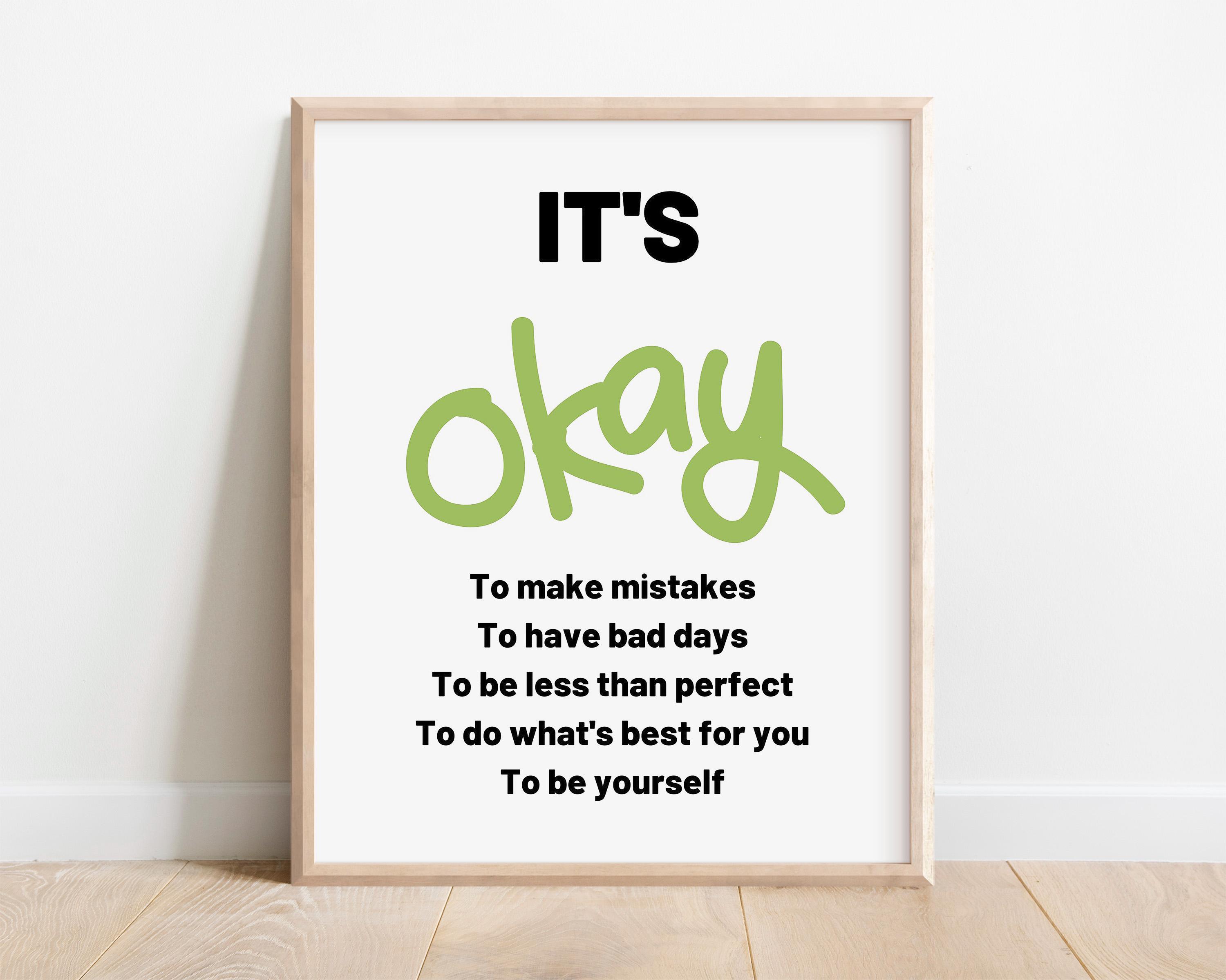Poster It's ok om fouten te maken, poster therapiekantoor, print van het is ok, gevoelens, raadgeverskantoor, tool schoolpsycholoog, kalme hoek