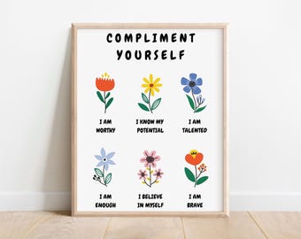 Daily Positive Affirmations Digital Poster,Self-Talk Print,Mental Health Decor,School Counselor Sign,Therapist Gift,Self Love,Wellbeing Art