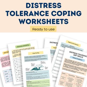 Folhas de exercícios de tolerância ao sofrimento da DBT, estratégias de enfrentamento da saúde mental (download digital)