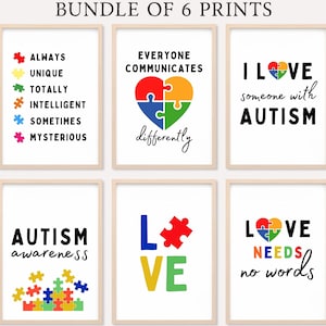 Autism Awareness Posters Set of 6,Neurodiversity Inclusion ADHD Art Counselor Therapy Special Education Resources Diversity Neurodivergent