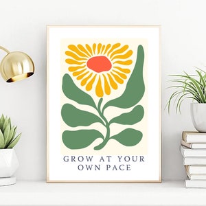 Póster digital "Crezca a su propio ritmo", impresión de afirmación, decoración de la oficina de terapia, tarjeta con cita positiva, cuidado personal, alivio de la ansiedad, citas de bienestar
