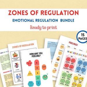 Zones of Regulation Emotional ADHD Worksheet Bundle,Therapy Resources,Social emotional learning,Counseling Tools,Executive Function Set