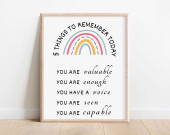 Positivity Self Affirmation Poster Things To Remember Positive Self-Talk School Counselor Decor,Therapist Gift,Self Care Reminder Prints