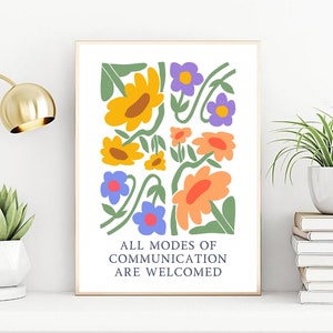 All Modes of Communication are Welcomed Digital Poster,Speech Therapy office decor Floral SLP sign,Language Pathologist Gift Homeschool