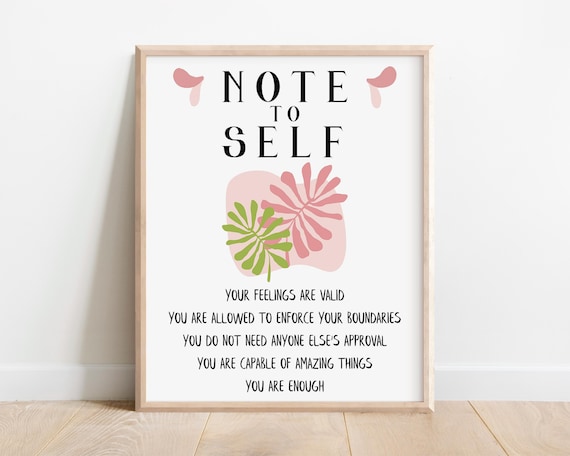 Note to Self Poster Mental Health Print Self Love Decor,School Counselor Room,Therapist Office, School Psych Signs,Daily Check-in Self Care