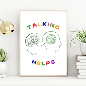 Póster de ayuda para hablar, decoración de la sala del terapeuta, impresión de salud mental, rincón de calma para el asesoramiento, impresión de escritorio de psicología, señal de alivio de la ansiedad, TCC