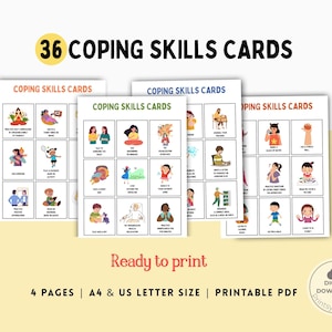 36 Cartões de Habilidades de Enfrentamento, Cantinho da Auto-regulação, Flashcards para Cantinho da Calma, Planilhas para Alívio da Ansiedade no Escritório do Conselheiro Escolar, Aprendizagem Sócio-Emocional