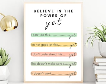 Power of Yet Poster, Growth Mindset Art (Digital Download)