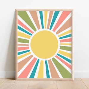 Sun Poster Playroom,Positive Decor Nursery,Sun Classroom Wall Art,Room Decoration Rainbow Sun Sign,Calming Down Corner,Boho Modern Sun Print