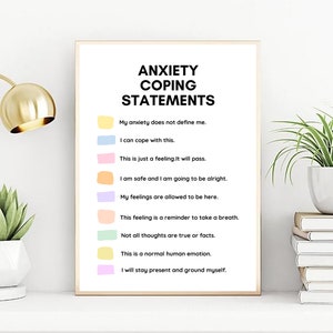 Anxiety Coping Statement Digital Poster,Therapy office decor,Anxiety Relief,School Counselor,DBT CBT,Mental Health Poster,Therapist Gifts,