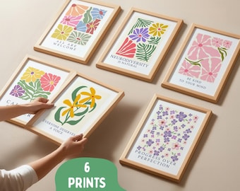 Therapy Office Posters Flower Market Set of 6 Neurodiversity Floral Signs Counseling ADHD Wall Art Psychologist Bundle Mental Health Sayings