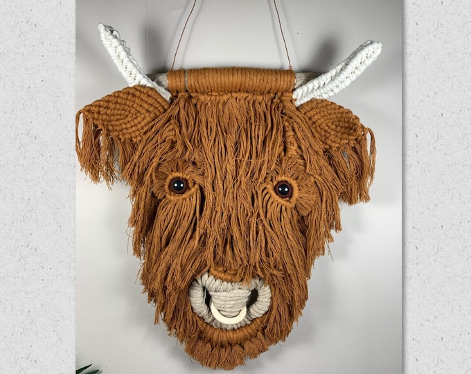 Macrame Highland Cow Muur opknoping Etsy Nederland