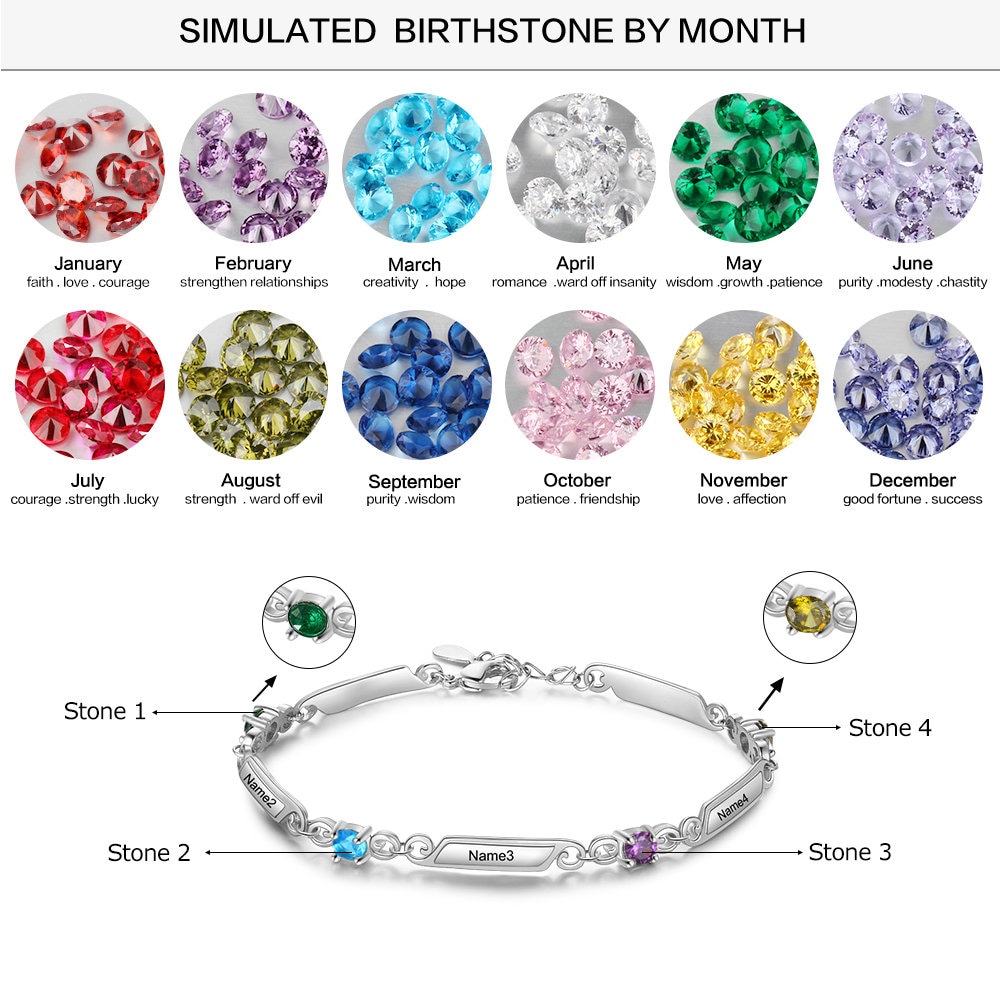 Personalized Bracelet with 4 Birthstones 5 Custom Names Etsy