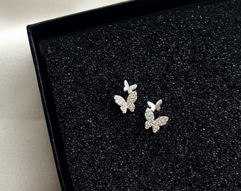 AmDxD Jewelry Silver Plated Stud Earrings for Women Butterfly Flower 15X13MM 
