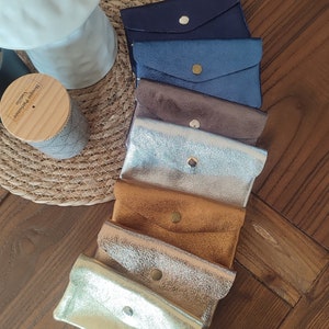 Grand porte-monnaie, cuir véritable, range carte bancaire femme, 3 compartiments, bouton et zip, irisé, femme, idée cadeau L15 x H9