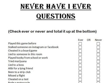 Adults Only Never Have I Ever Printable Party Game, 80 Cards - Etsy