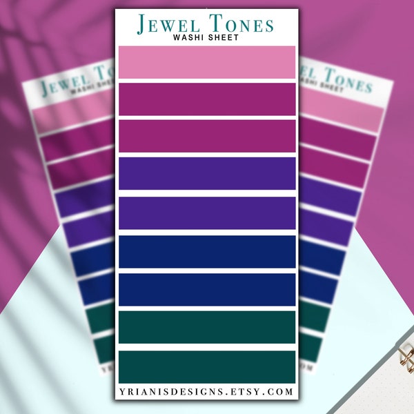 Jewel Tones Washi Tape Strips Sticker Sheet | Bujo Bullet Journal Stickers, Planner Stickers, Kiss Cut Stickers