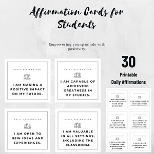 Schede di affermazione stampabili per studenti / Schede di affermazione quotidiane, download immediato