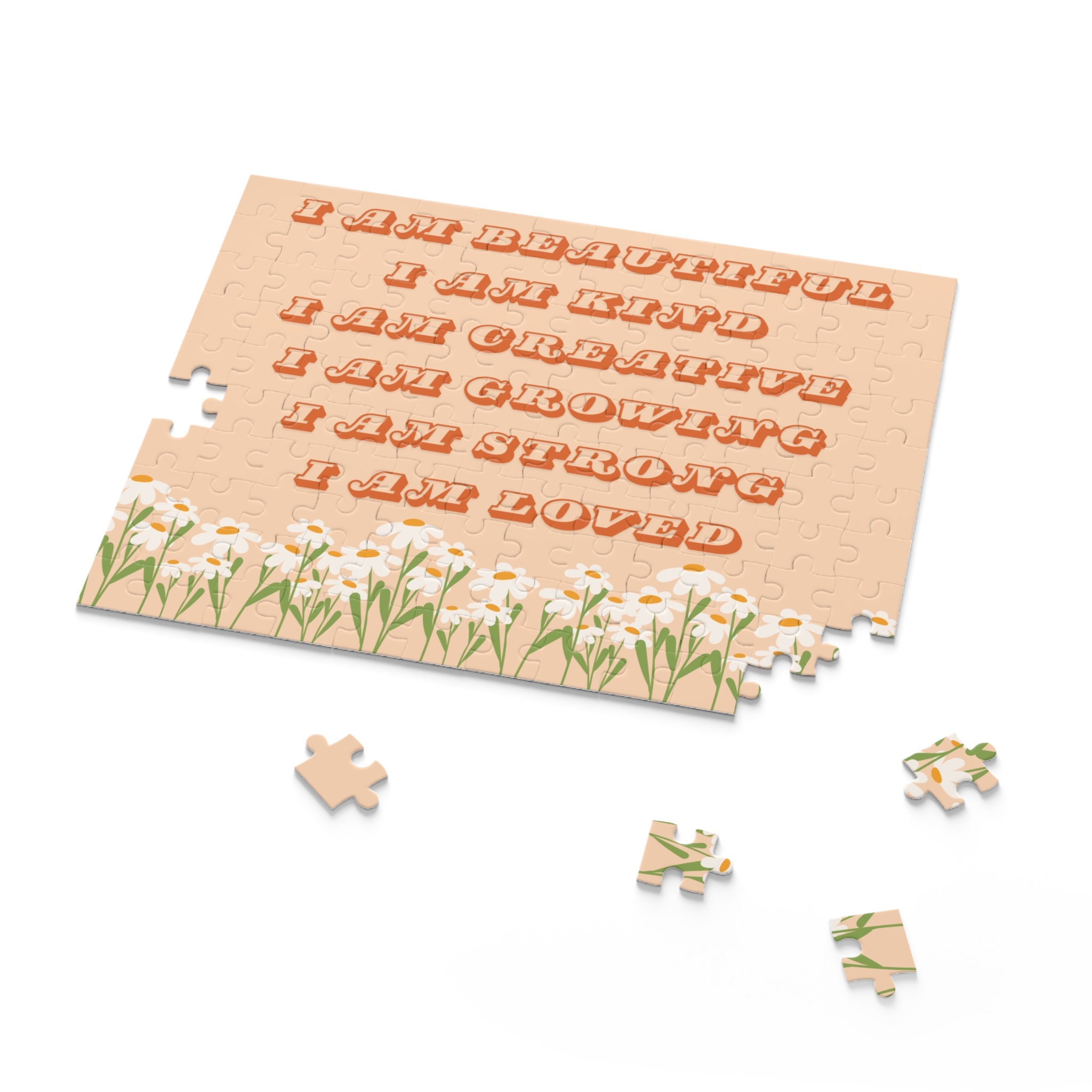 Puzzle | Peach with Affirmations, I Am Statements, Self-care Game, Jigsaw Puzzle