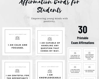 Exam Anxiety Affirmation Cards For Students |  Affirmation Cards For Exams, Instant Download
