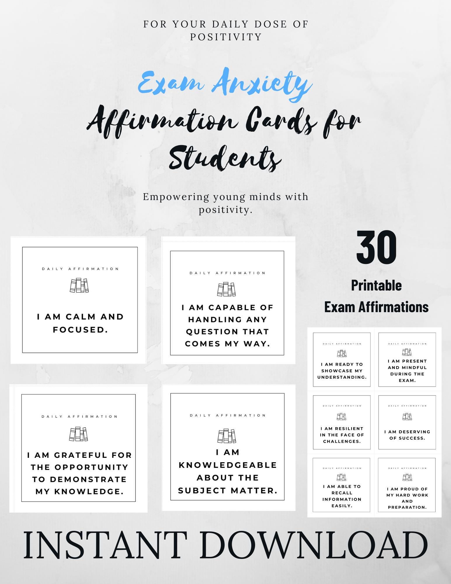 Exam Anxiety Affirmation Cards for Students | Affirmation Cards for ...
