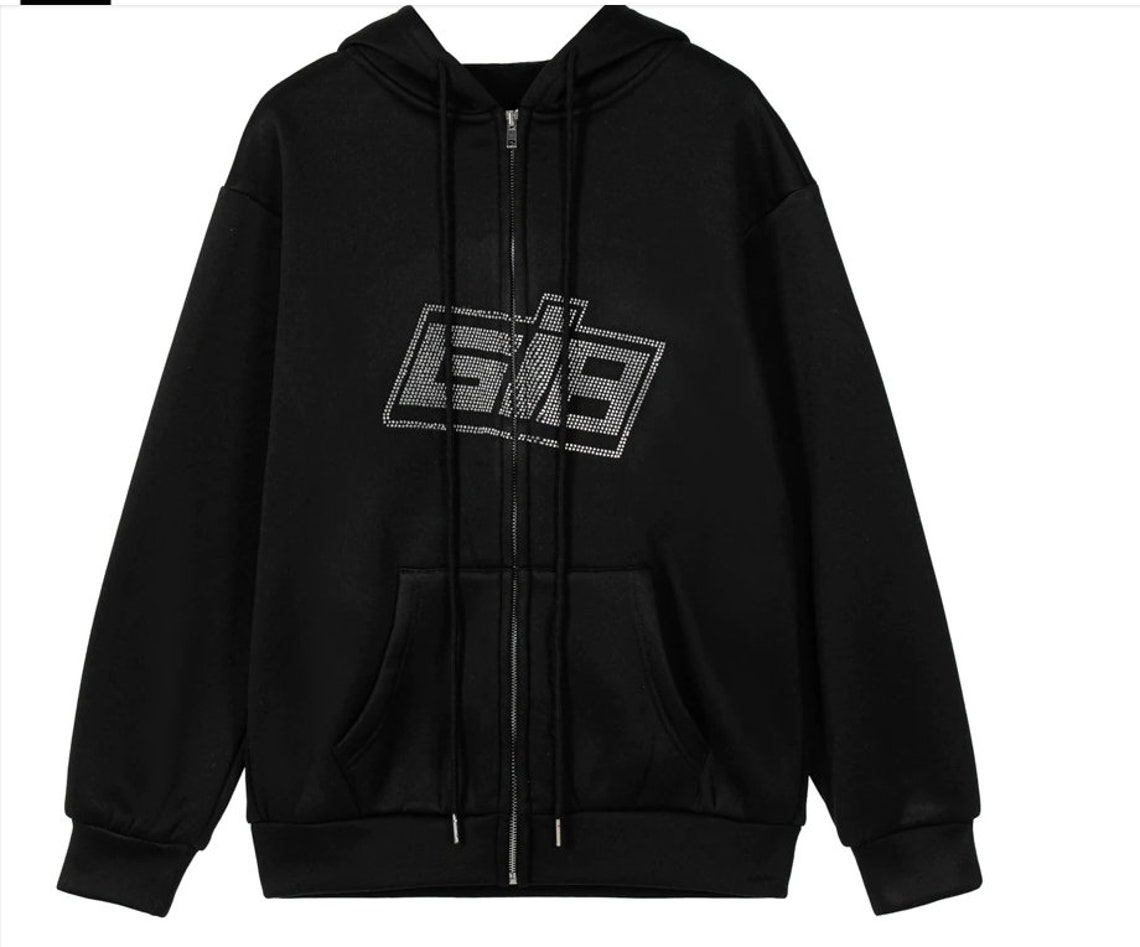 Y2K Fashion Rhinestone Zipper Oversized Hoodies Egirl Vintage Etsy
