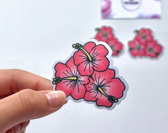 Hibiscus Flower Sticker Pink Kawaii Aesthetic Waterproof Hawaiian Flower Decal Laptop