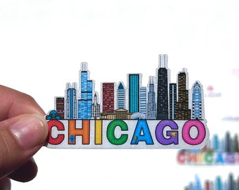 Chicago Illinois City Sticker Travel Waterproof Decal Rainbow Handmade
