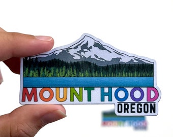 Mount Hood Oregon Sticker - Pacific Northwest Travel PNW Skyline Mountain Nature Landscape Portland Rainbow Laptop Decal