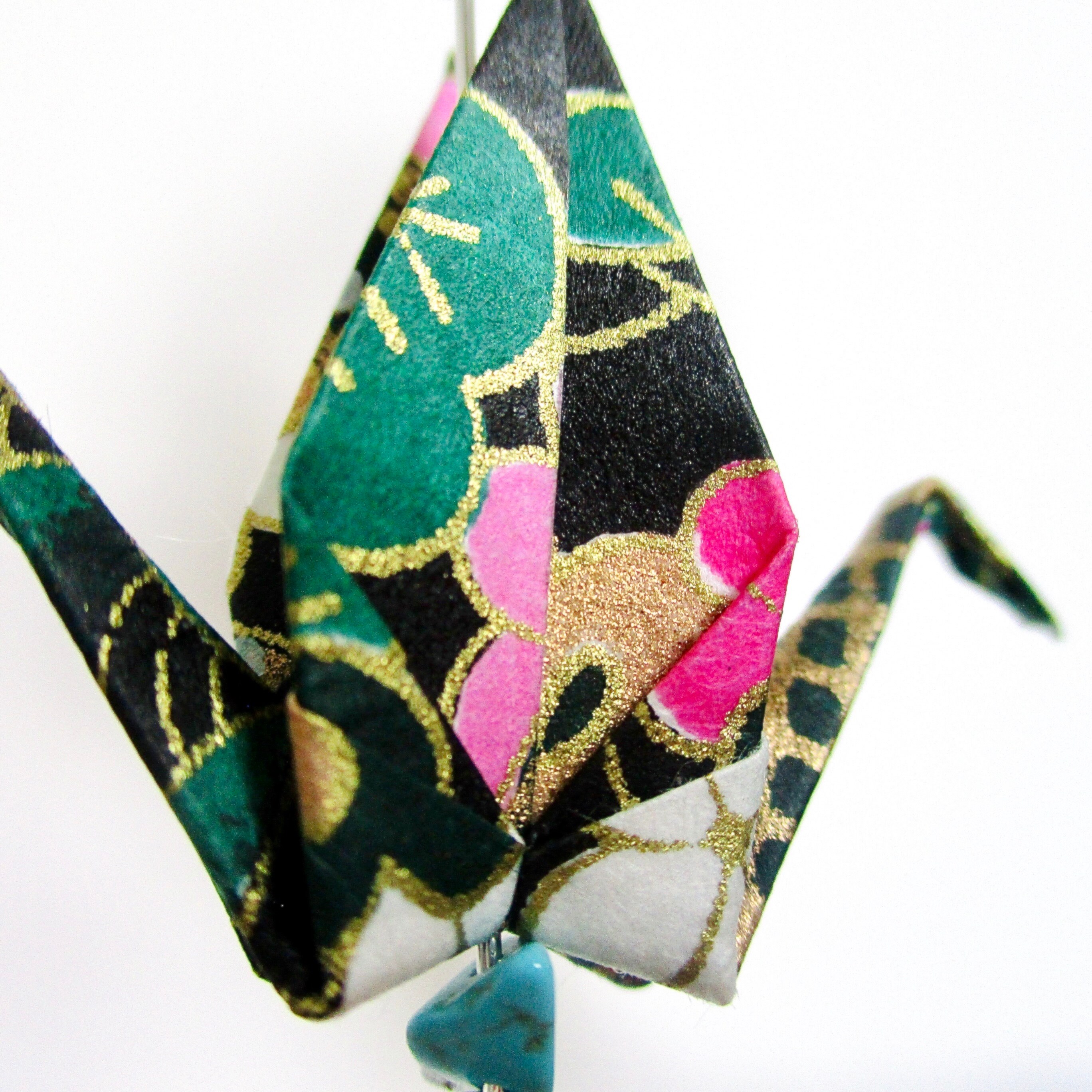 White Iridescent Origami Crane Crystal Earrings