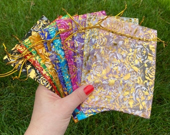Gold Rose Organza Bags 4x6 - Elegant Drawstring Pouches for Jewelry, Gifts & Weddings