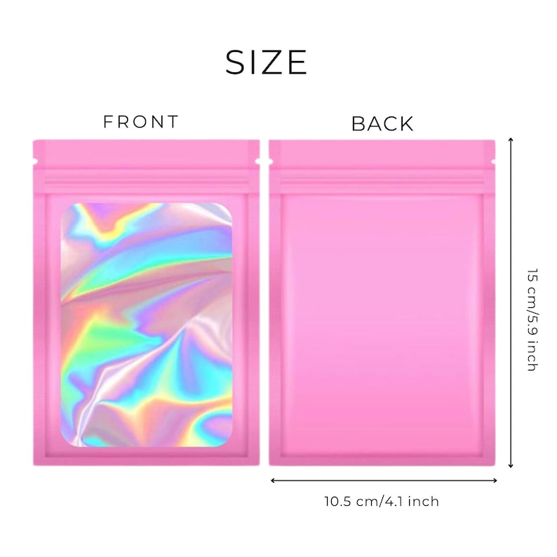 25 Holographic Foil Zipper Bags, 4x6 Resealable Pouches Bild 2