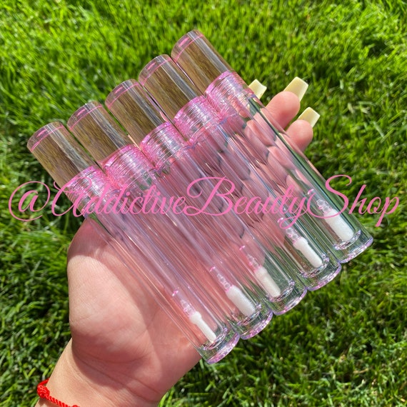 10 Empty Lipgloss Tubes (7.5ml): Pink & Rose, Soft Wand, Stoppers Included