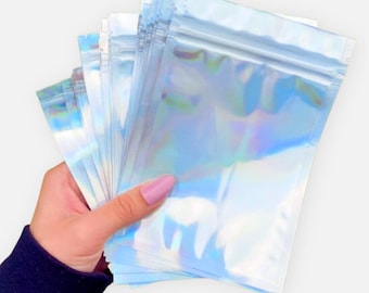 25 Holographic Silver Resealable Bags, 4x6in