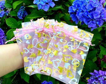 Heart Print Organza Bags: Wedding, Jewelry, Gift 4x6