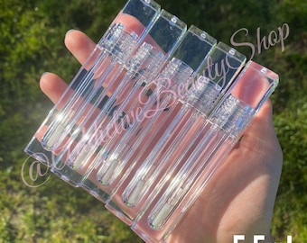 10pcs Empty 5.5ml Lip Gloss Tubes – Clear Square Wand Tubes with Stopper