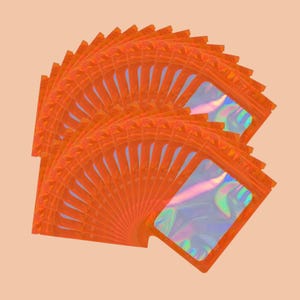 25 Holographic Foil Zipper Bags, 4x6 Resealable Pouches Orange Holographic