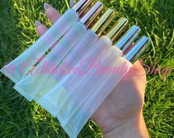 10 Empty Lip Gloss Tubes, 15ml Squeeze Tubes, Metallic Caps