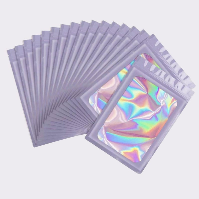25 Holographic Foil Zipper Bags, 4x6 Resealable Pouches Pastel Lilac Holo