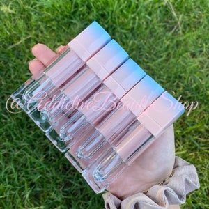 10pcs Empty Ombre Pink & Blue Lipgloss Tube Set 5ml with Soft Wand - Refillable Squared Lip Gloss Containers