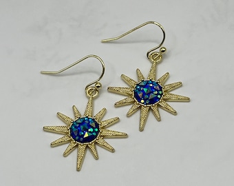 Mercury Star Power Earrings/ Anime/ Dangle/ Gold Enamel/ 925 