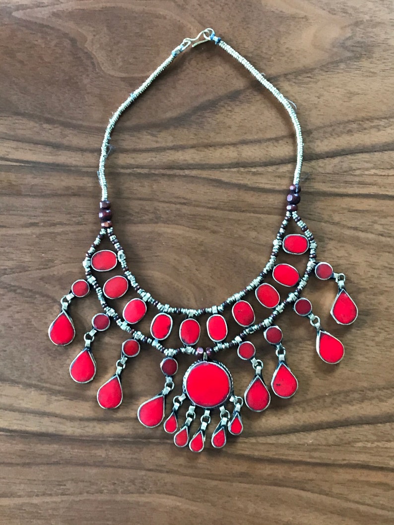 Afghan 3 Layer Statement Stone Necklace Boho Jewellery Ethnic Tribal