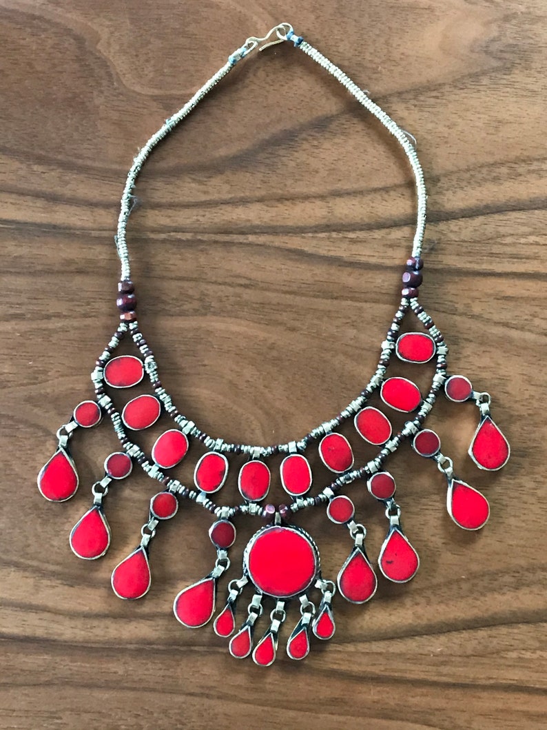 Afghan 3 Layer Statement Stone Necklace Boho Jewellery Ethnic Tribal