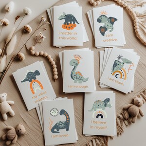 Cartões de Afirmação para Crianças em Inglês, Cartão de Motivação para Crianças, Cartões de Ioga Montessori para Crianças, Mantra Diário de Saúde Mental para Crianças, Dinossauro